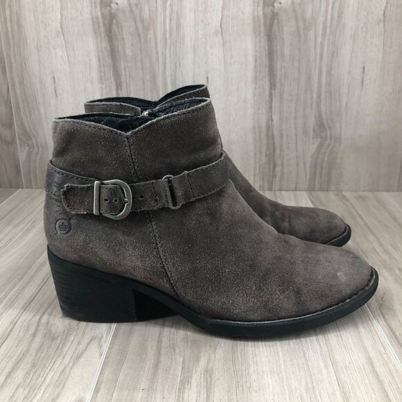 Born Ankle Boots Womens 6.5M Adia Taupe Gray Suede Zip Booties - Picture 1 of 11
